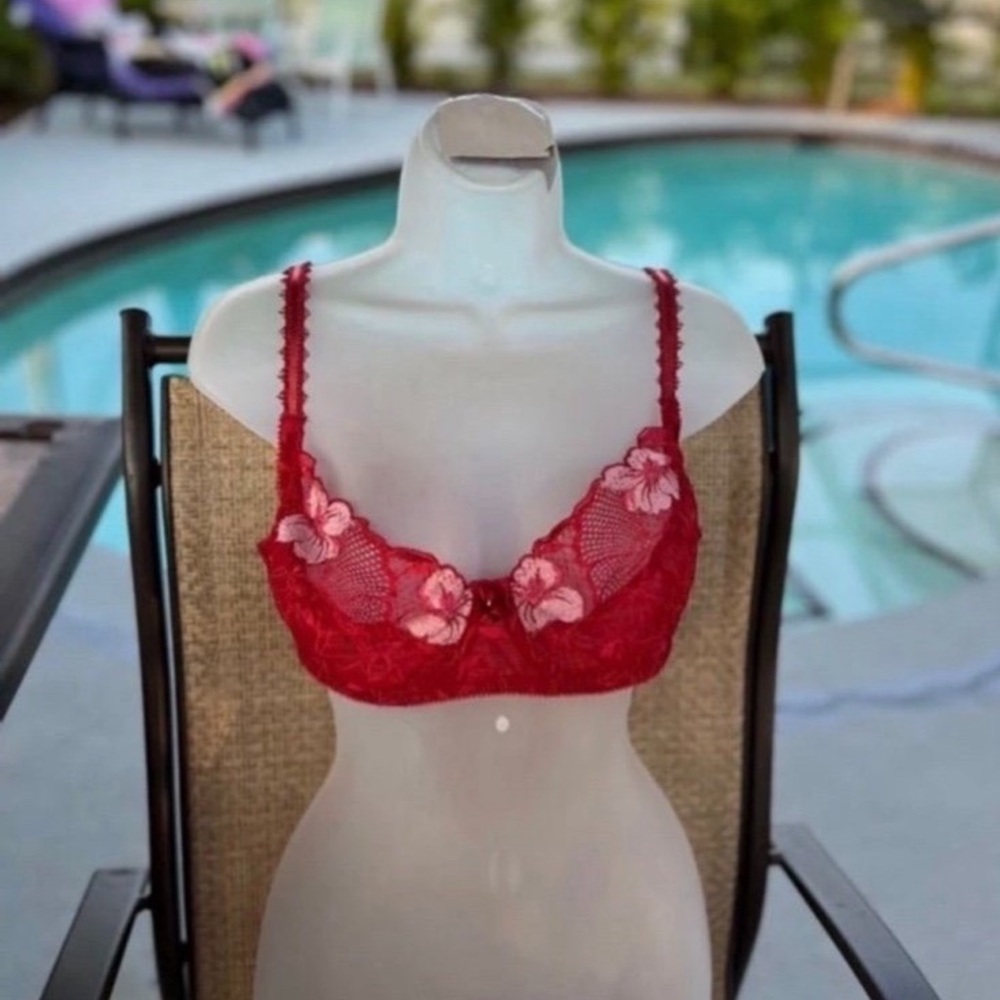 Felina Red Lace Underwire Bra with Polka Dot Straps 36D